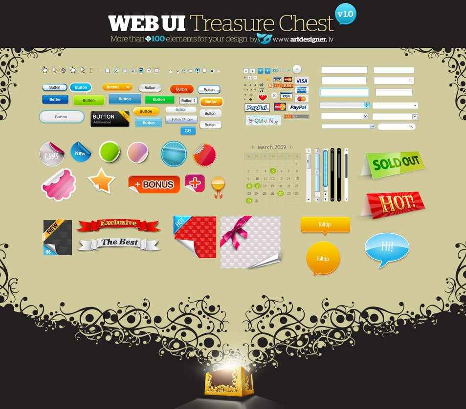 WEB UI Treasure Chest v 1.0 [PSD File] png
