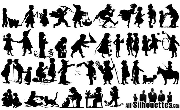 Old Style Children Silhouettes [EPS SVG AI Files] png