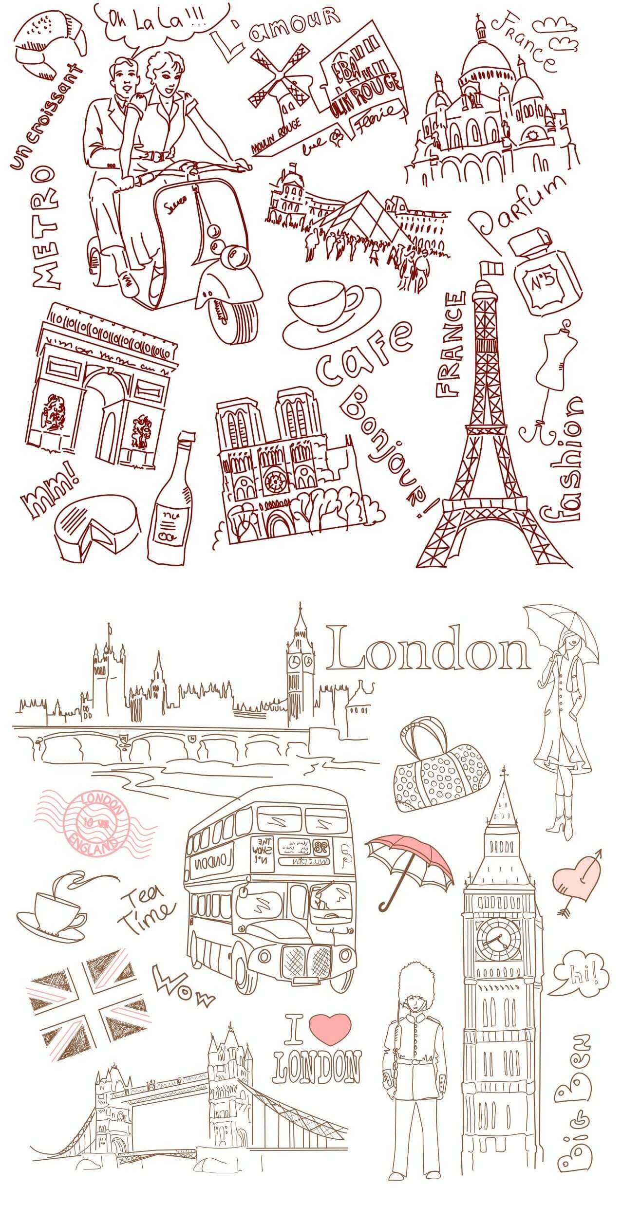 Paris and London Line Drawing [EPS File] png