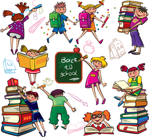 Back to School   Cute Colorful Cartoon Boys and Girls png