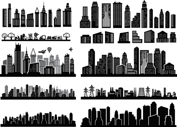 City Skyscrapers Silhouette Set 05 png