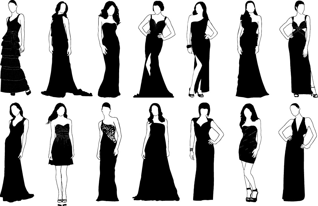 Girls in classic evening dress silhouette png